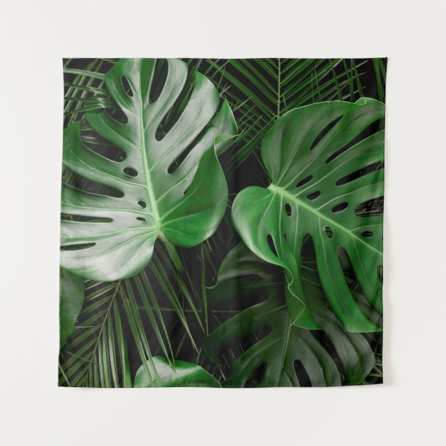 Tapete De Parede Folhas de monstera verde e palmeiras (Frente)