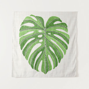 Tapete De Parede Folhas de palma bordadas. Monstera Tropical Verde