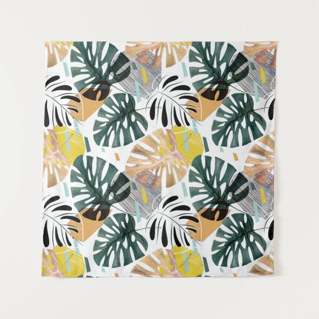 Tapete De Parede Folhas de palma tropical: elementos decorativos. (Frente)