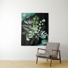 Tapete De Parede Folhas e Flores Botânicas em Aquarela Verde