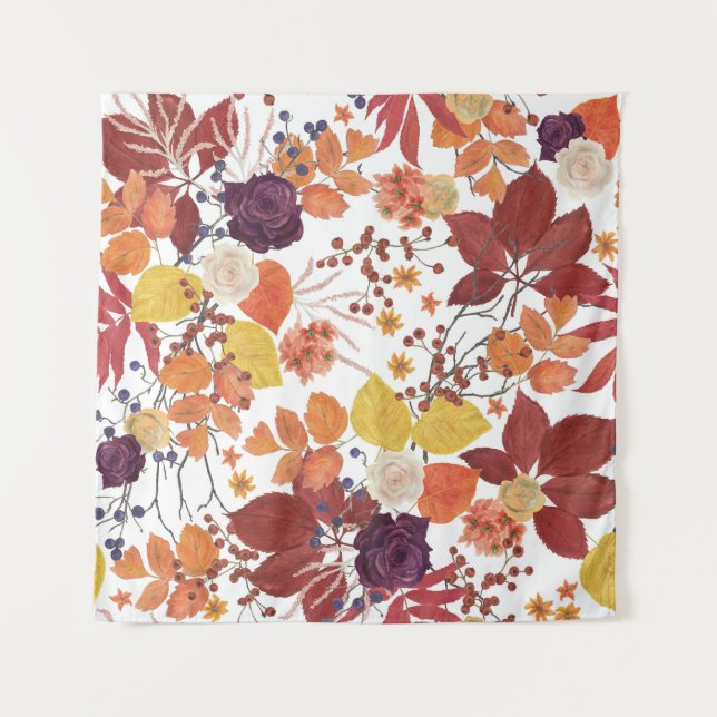 Tapete De Parede Folhas e Rosas de Aquarela do outono (Frente)