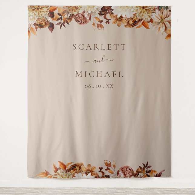 Tapete De Parede Folhas Elegantes Casamento (Elegant Autumn Copper  Leaves Floral Wedding Tapestry by Painted Paperie
)