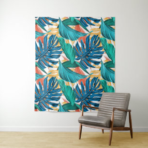 Tapete De Parede Folhas tropicais coloridas, design de padrão exóti