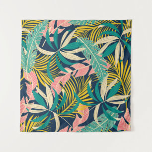 Tapete De Parede Folhas tropicais coloridas: padrão de verão.