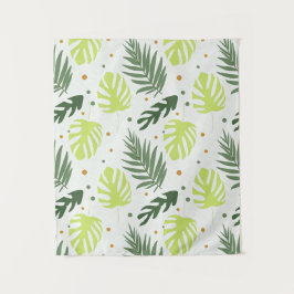 Tapete De Parede Folhas tropicais e bolinhas na textura.