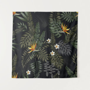 Tapete De Parede Folhas tropicais e flores no estilo noturno. Se