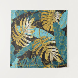 Tapete De Parede Folhas tropicais sob uma cortina de correntes de o