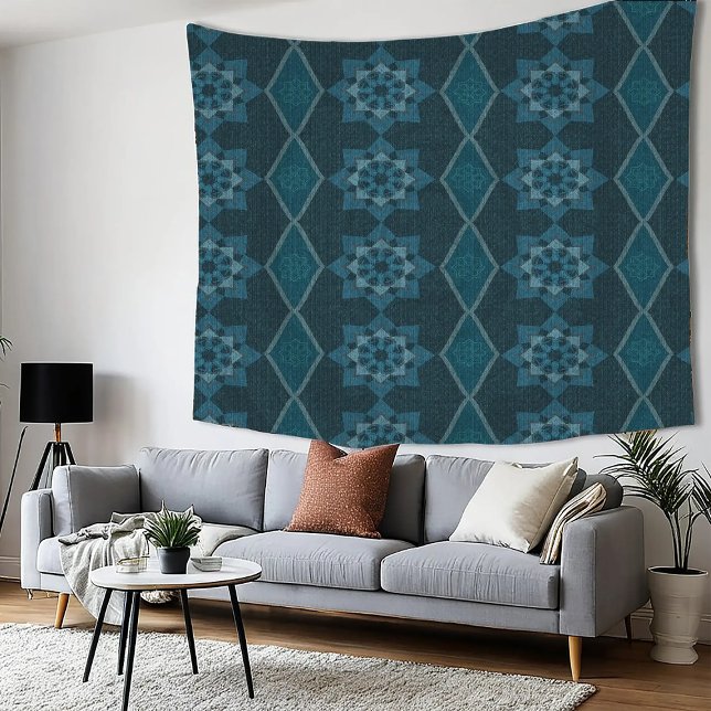 Tapete De Parede Folhas turquesa Floral Octógono e Diagonal  (Criador carregado)