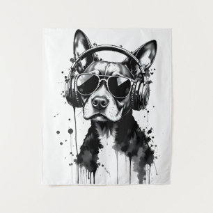 Tapete De Parede fones de ouvido de cães legal Coroa preta e tinta