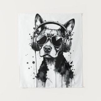 Tapete De Parede fones de ouvido de cães legal Coroa preta e tinta 