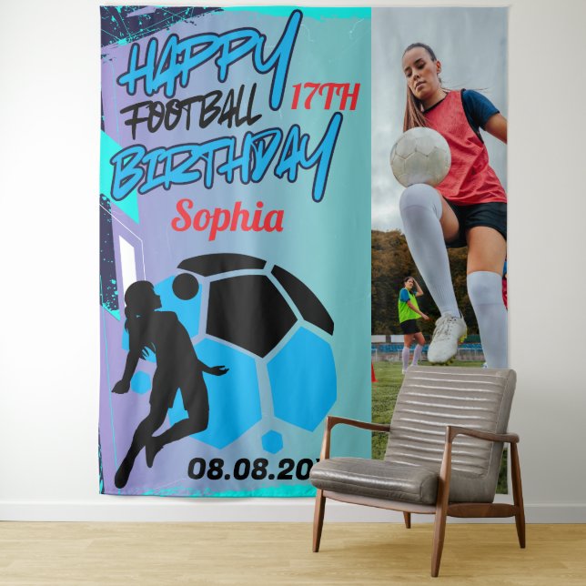 Tapete De Parede Football Birthday, Football Girl Player Backdrop (In Situ)