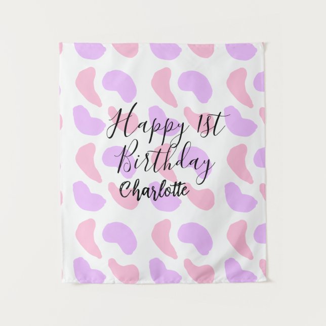 Tapete De Parede Formas abstratas roxas cor-de-rosa feliz aniversár (Frente)