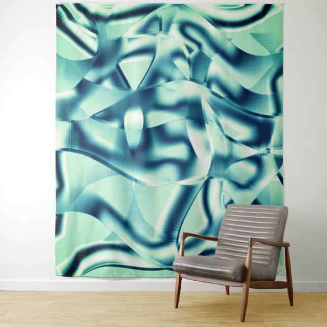 Tapete De Parede Formas azuis esverdeadas curvas, tons cianos de ex (In Situ)