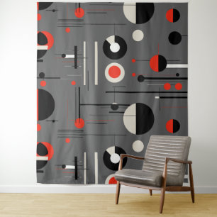 Tapete De Parede Formas geométricas de bauhaus preto branco-vermelh