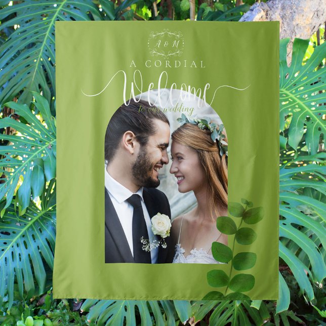 Tapete De Parede Foto Chic Verde de Casamento (Chic Green Wedding Tapestry Design.)
