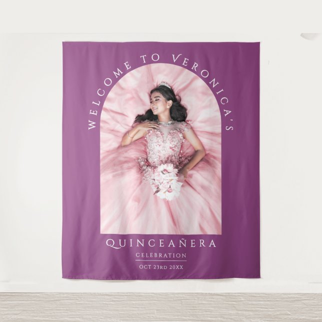 Tapete De Parede Foto da Arca Clássica de Quinceañera Elegante Roxo (Frente)