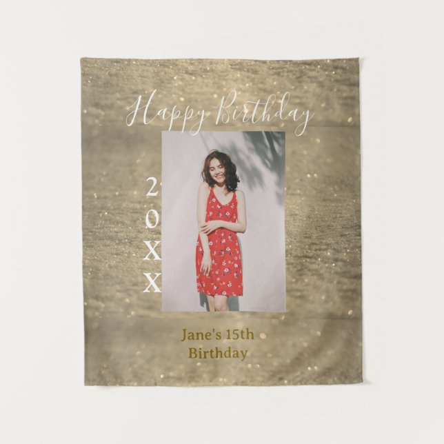 Tapete De Parede Foto de aniversário de 15 anos com nome em glitter (Frente)