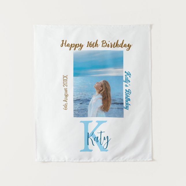 Tapete De Parede Foto de aniversário de 16 anos aqua azul marrom fe (Frente)