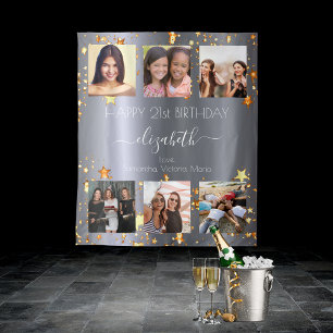 Tapete De Parede Foto de aniversário prata ouro estrelas amigos