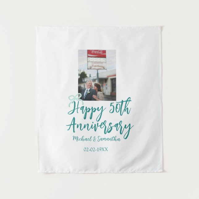 Tapete De Parede Foto do 50º aniversário com laço turquesa nome da (Frente)