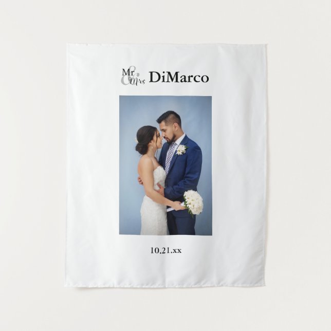 Tapete De Parede Foto do Sr. & Sra. Wedding com Nome e Data (Frente)