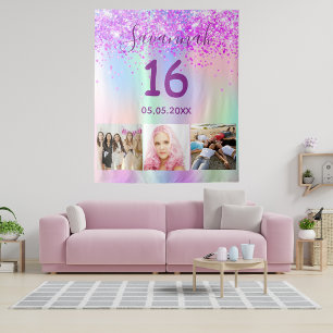 Tapete De Parede Foto holográfica roxa rosa de aniversário de 16 an