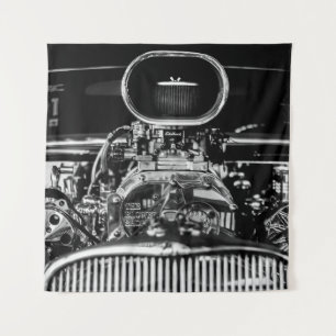 TAPETE DE PAREDE FOTOGRAFIA EM GRAYSCALE DO MOTOR DE CARRO VINTAGE