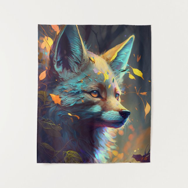 Tapete De Parede Fox Animal Portrait Painting Dark Character Spirit (Frente)