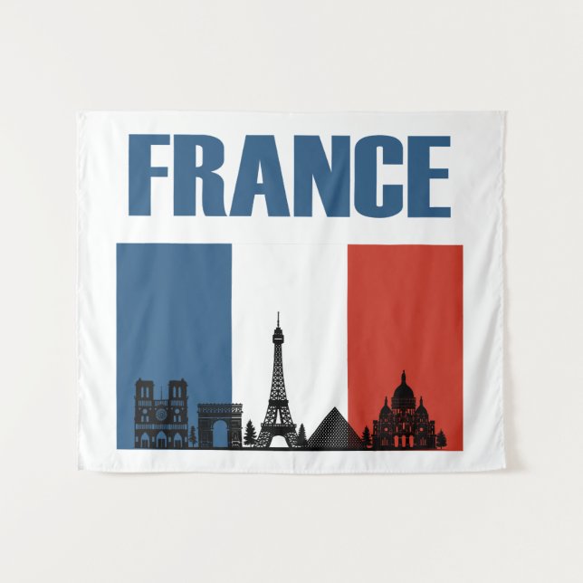 Tapete De Parede França Viagem - Paris City Skyline French Flag (Frente (Horizontal))
