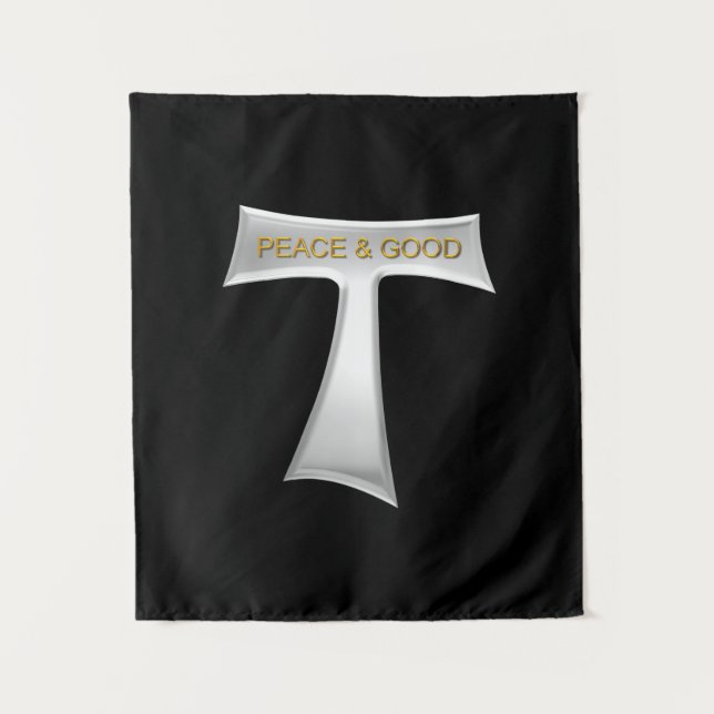Tapete De Parede Franciscan Tau Cross Peace e Good Silver & Dourado (Frente)