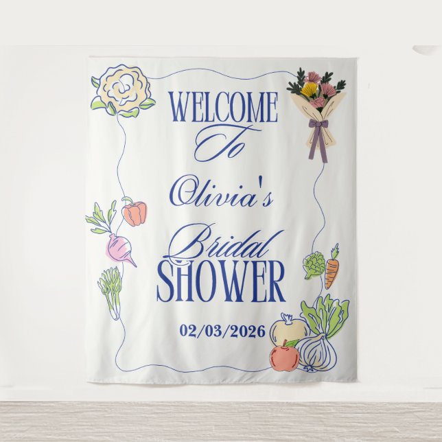 Tapete De Parede Fresh Off the Market Bridal Shower Whimsical Drawn (Frente)