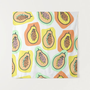 Tapete De Parede Fruta de mamão desenhado à mão com um padrão c