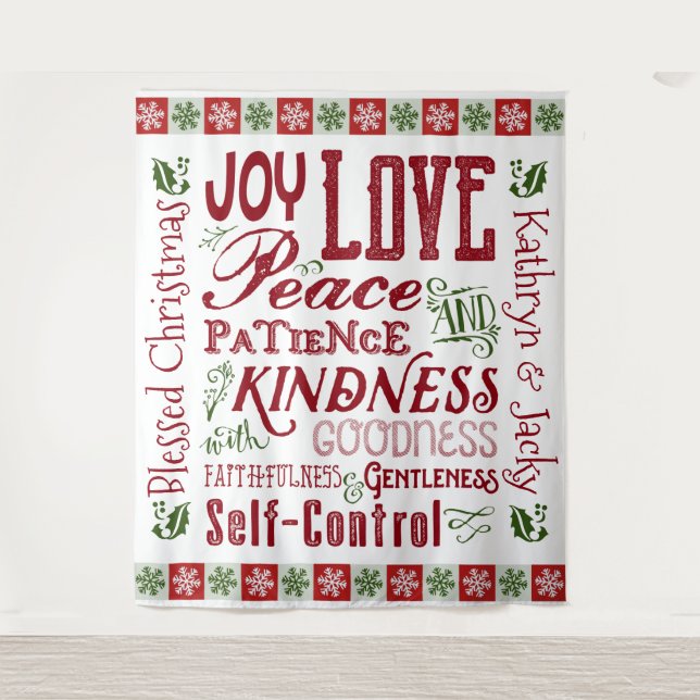 Tapete De Parede Fruta de Natal do Monograma Verde Espirituoso (Frente)