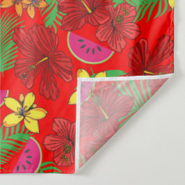 Tapete De Parede Fruta Tropical de Melancia e Hibiscus Red Floral