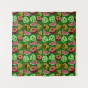 Tapete De Parede Fruta tropical sem costura e fundo verde
