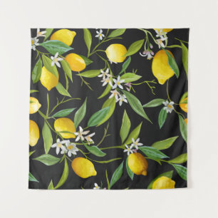 Tapete De Parede Frutas de limão e flores em fundo escuro