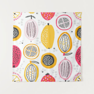 Tapete De Parede Frutas Exóticas Desenhadas à Mão: Verão de Vintage