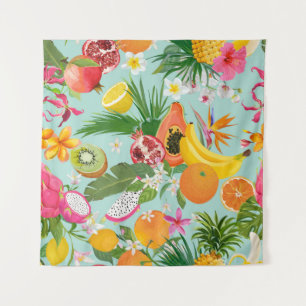 Tapete De Parede Frutas tropicais, flores: fundo vintage.