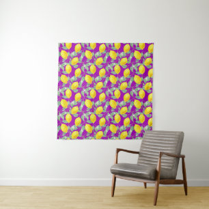 TAPETE DE PAREDE FRUTOS DE LIMÃO EM FUNDO ROXO