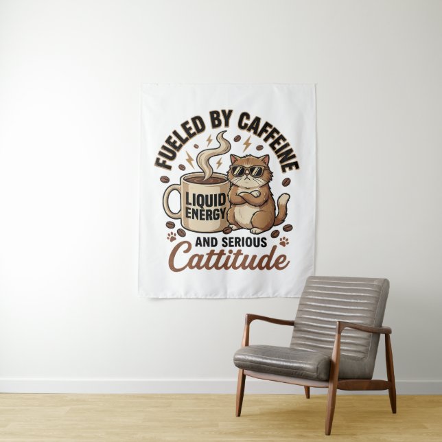 Tapete De Parede Fueled by Caffeine and Serious Cattitude Funny Cat (In Situ)