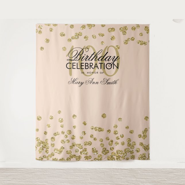 Tapete De Parede Fundo 100º Aniversário Dourado Blush Pink Confetti (Frente)