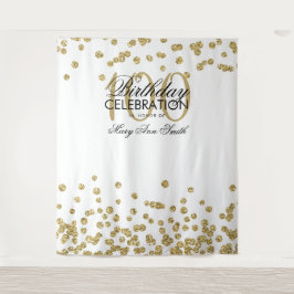 Tapete De Parede Fundo 100º Aniversário Dourado Confetti Branco