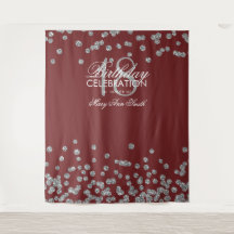 Fundo 18º Aniversário Silver Burgundy Confetti