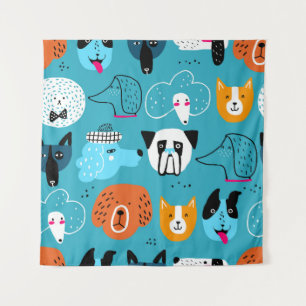 Tapete De Parede Fundo Azul, Padrão De Cachorro Reproduzível.