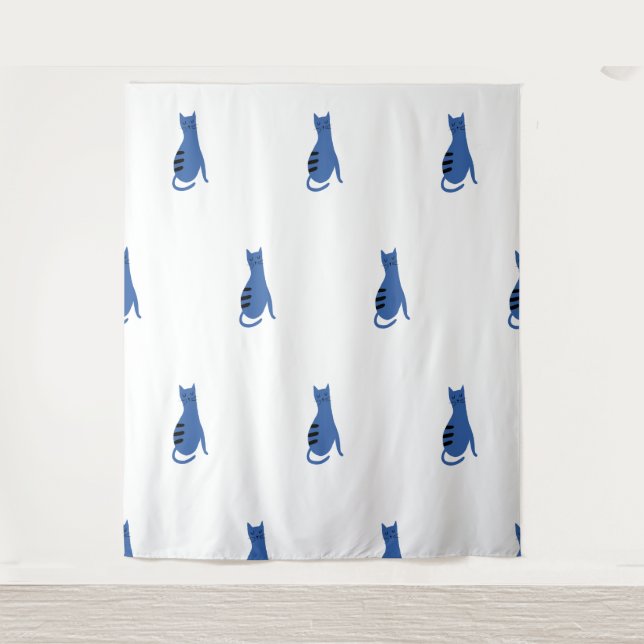 Tapete De Parede Fundo branco de Gato Azul (Frente)