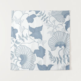 Tapete De Parede Fundo Branco Delicar Flores Azuis Japonesas