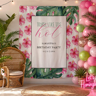 Tapete De Parede Fundo da Festa de aniversário Rosa Tropical Flor