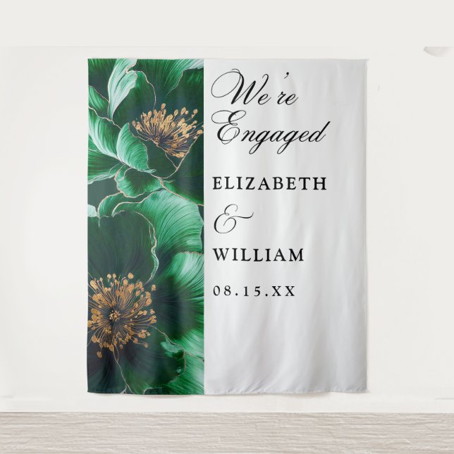 Tapete De Parede Fundo da Festa de noivado Floral Verde Esmeralda (Frente)