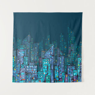 Tapete De Parede Fundo da paisagem urbana noturna. Exemplo desenhad