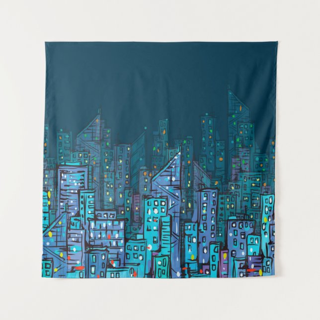 Tapete De Parede Fundo da paisagem urbana noturna. Exemplo desenhad (Frente)